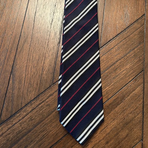 Burberry Pure Silk Navy Striped Tie - Picture 1 of 4